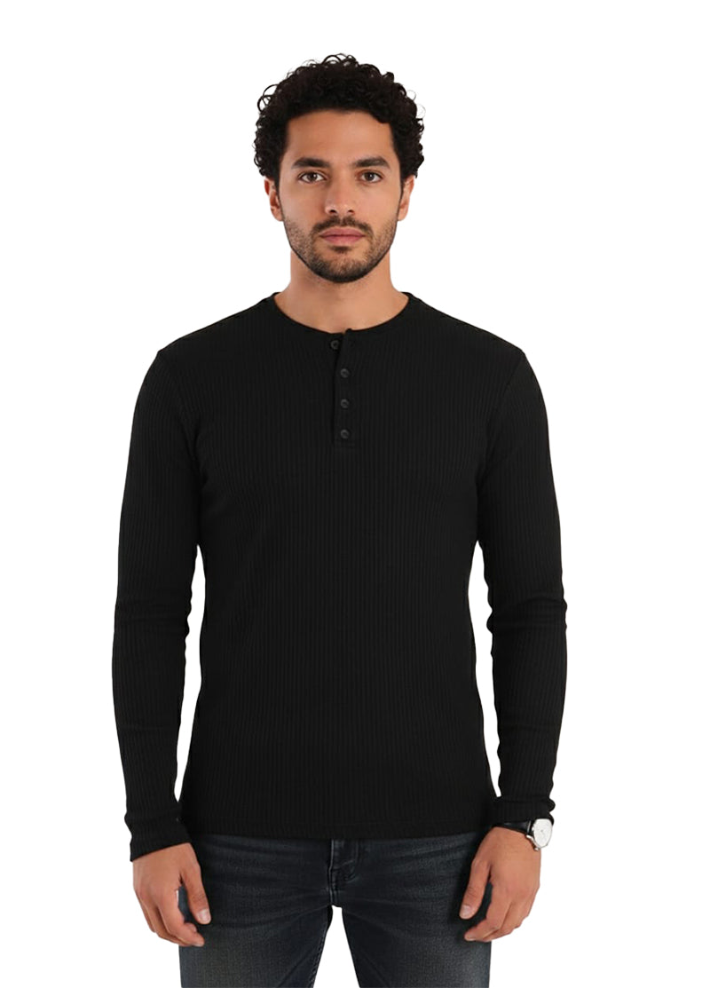 Black Henley Ribbed Shirt